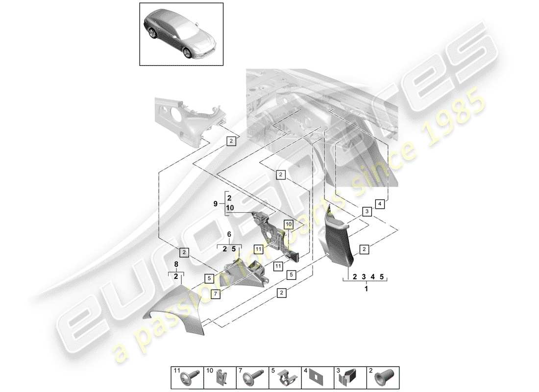 porsche 2017 (panamera 971-1) diagramme des pièces de doublure