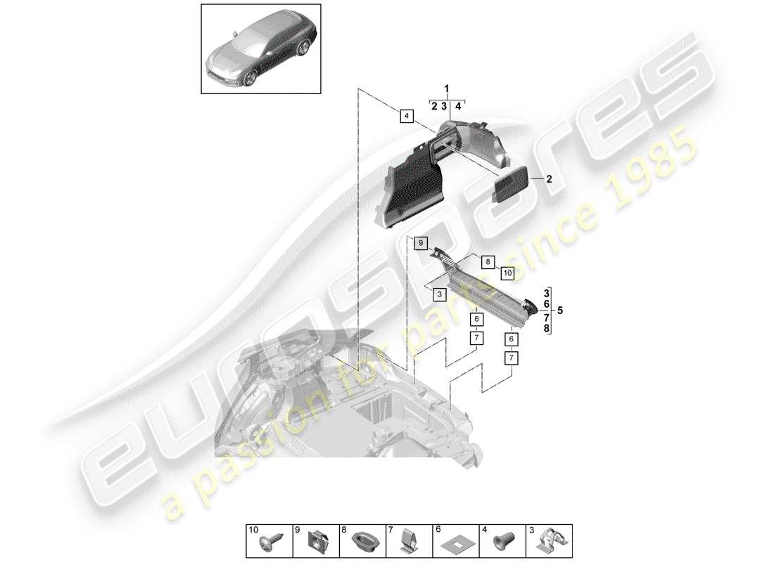 porsche 2017 (panamera 971-1) doublure de botte schéma des pièces