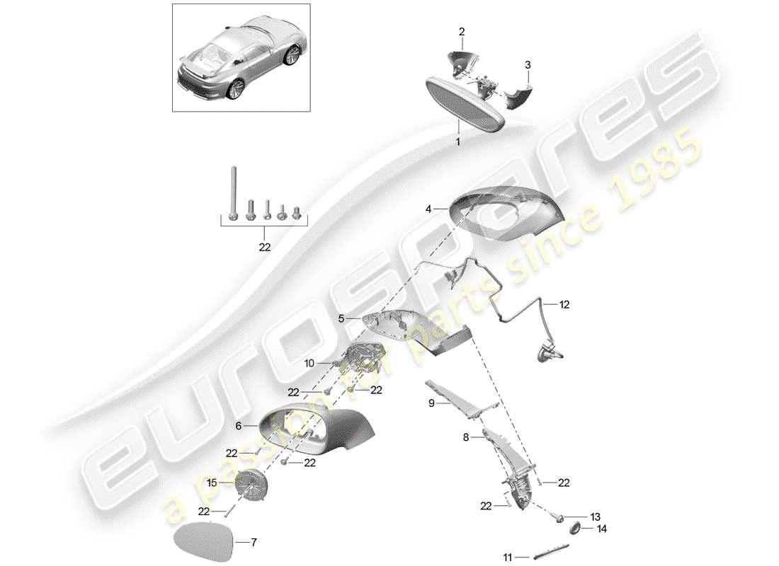 porsche 2019 (991-2 r/gt3/rs) rétroviseur intérieur schéma des pièces