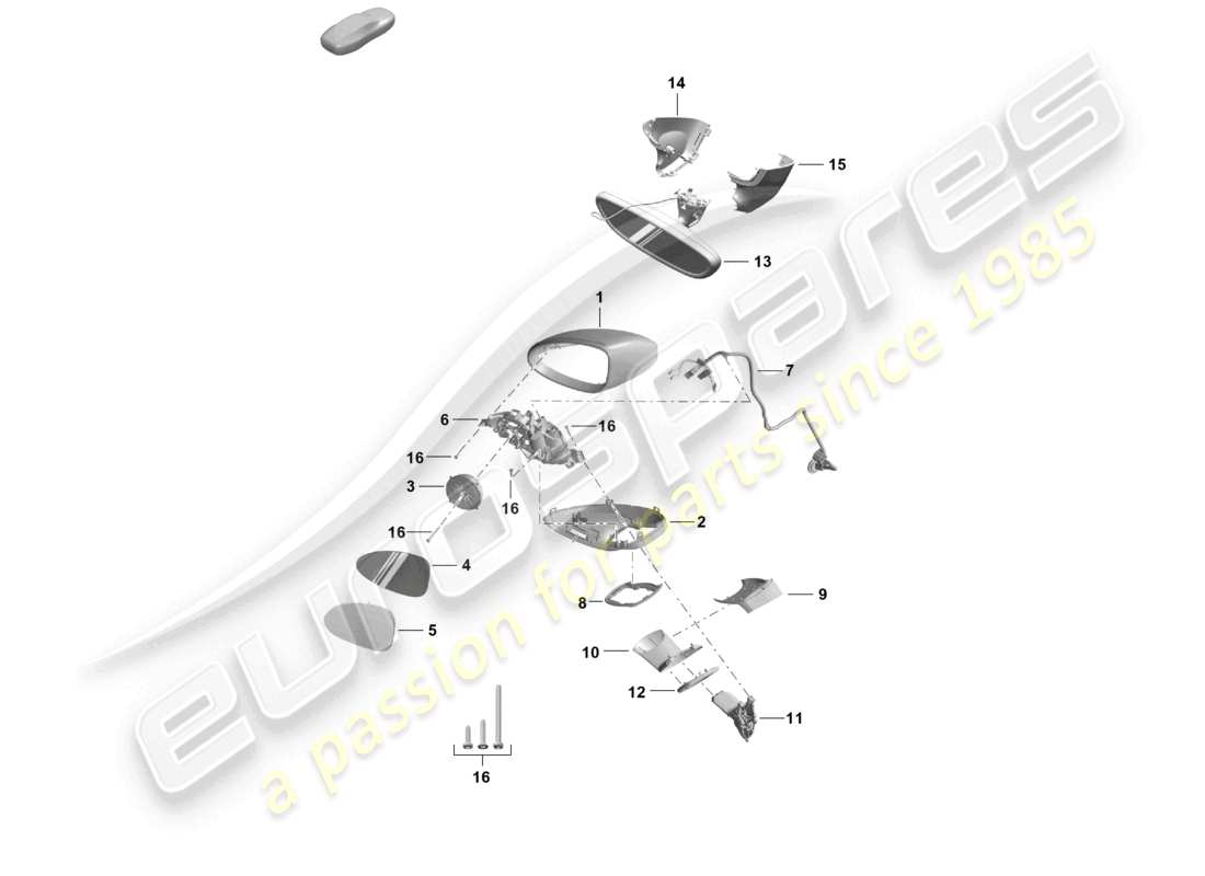 porsche 2019 (718 boxster spyder) rétroviseur extérieur rétroviseur intérieur schéma des pièces