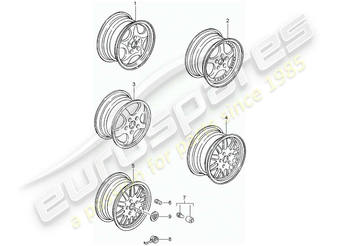 porsche 2011 (tequipment) jante en alliage schéma des pièces
