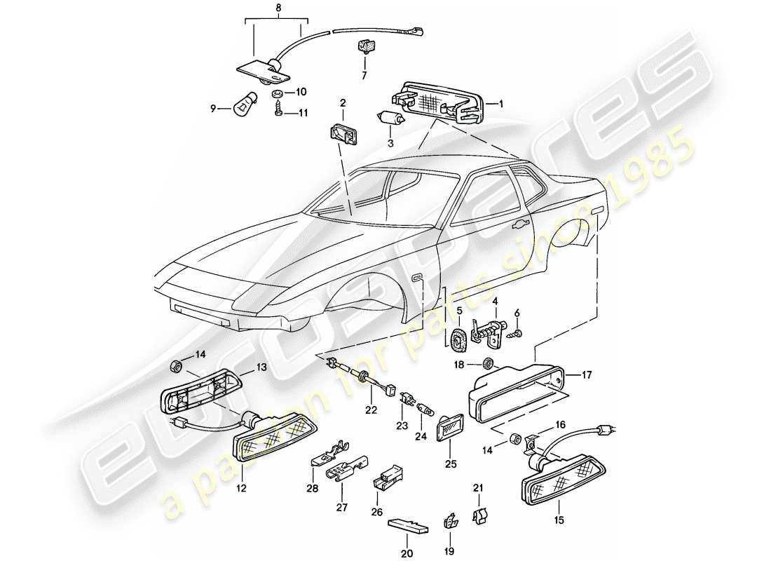 porsche 1988 (944) éclairage intérieur - répéteur de clignotants schéma des pièces