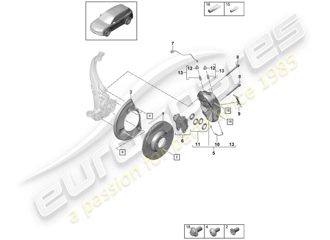 porsche 2019 (cayenne e3 9ya/9yb) freins à disque schéma des pièces
