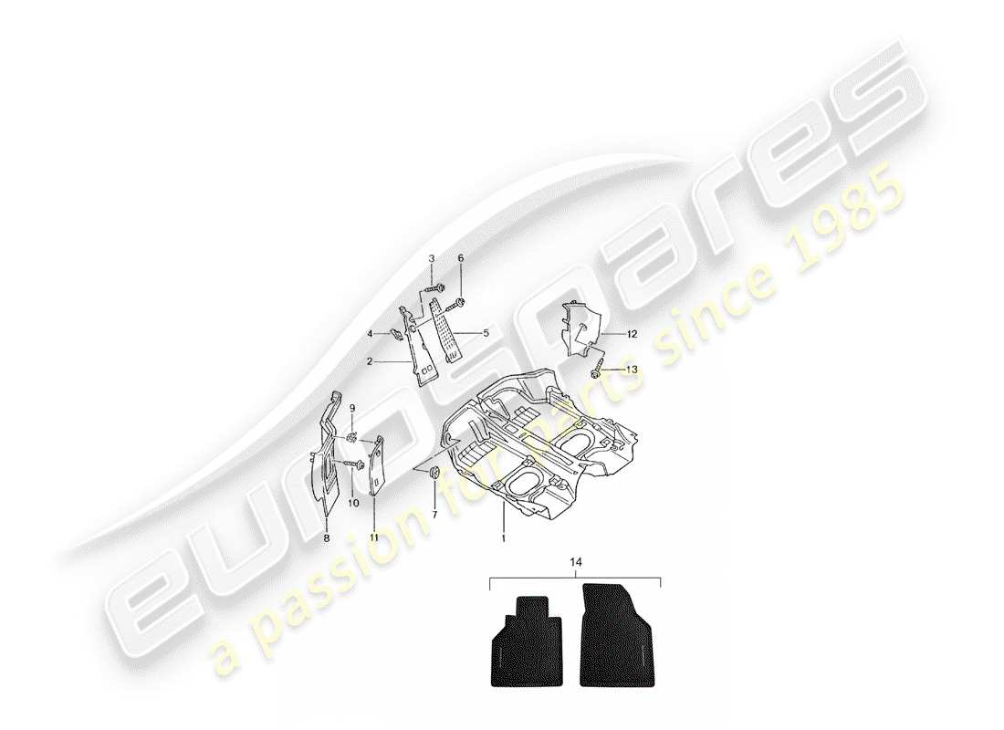porsche 2001 (996 turbo / gt2) couvercle de sol - garniture diagramme des pièces