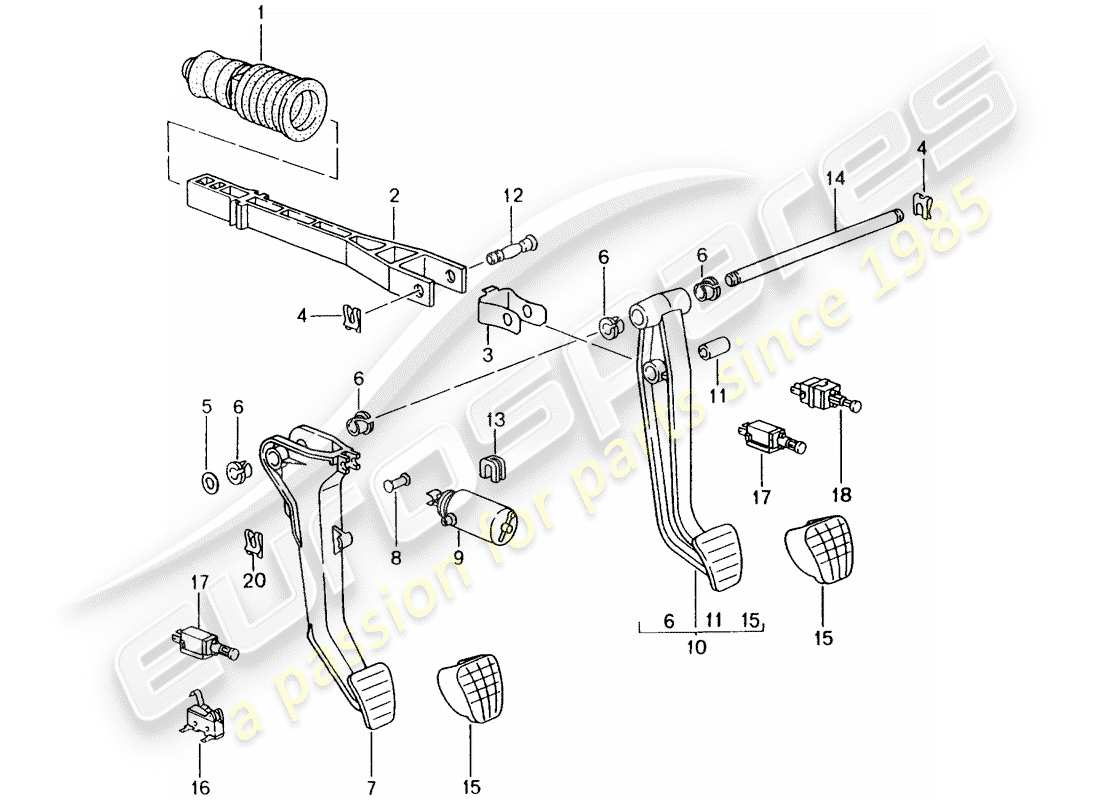 porsche 2000 (986 boxster) frein et acc. assemblage de la pédale schéma des pièces