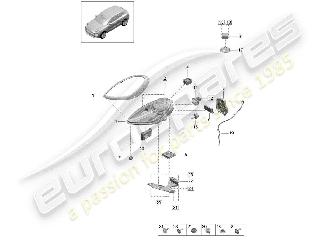 porsche 2019 (macan) schéma des pièces des phares led