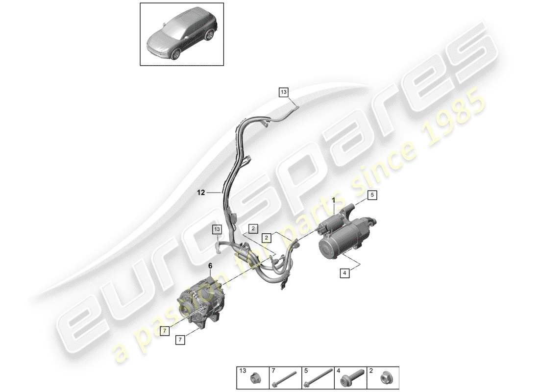 porsche 2019 (cayenne e3 9ya/9yb) schéma des pièces du démarreur