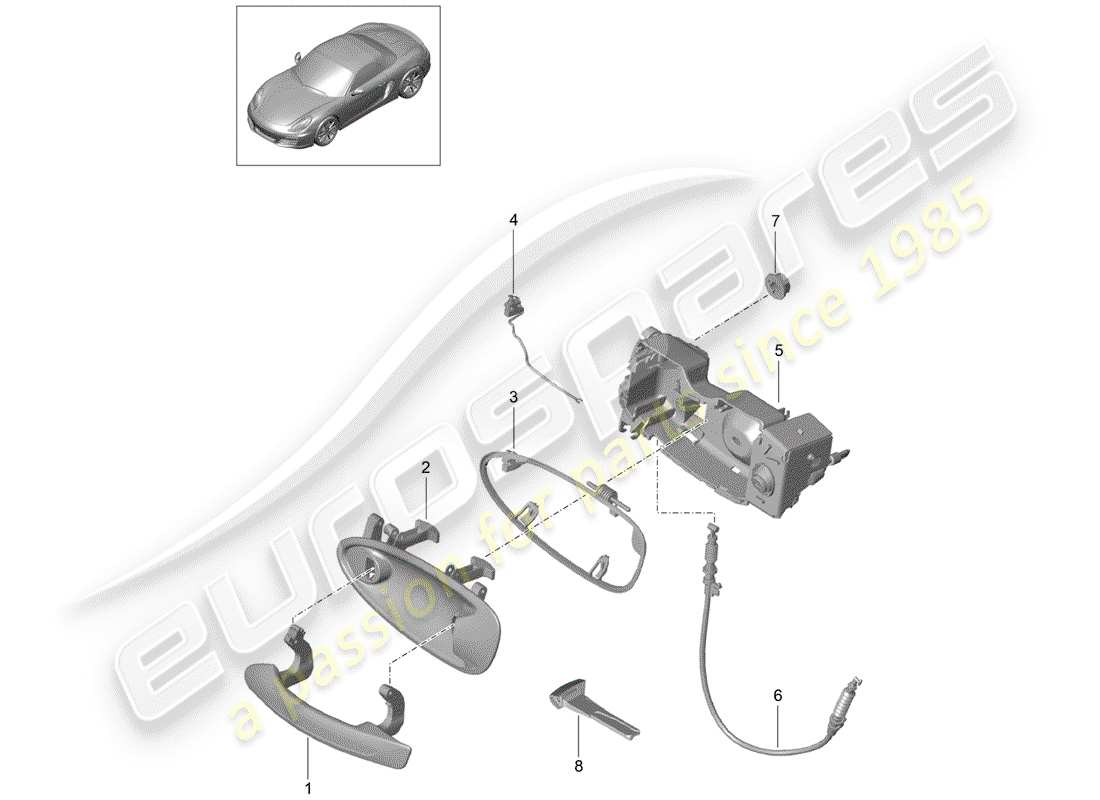 porsche 2012 (981 boxster) poignée de porte schéma des pièces