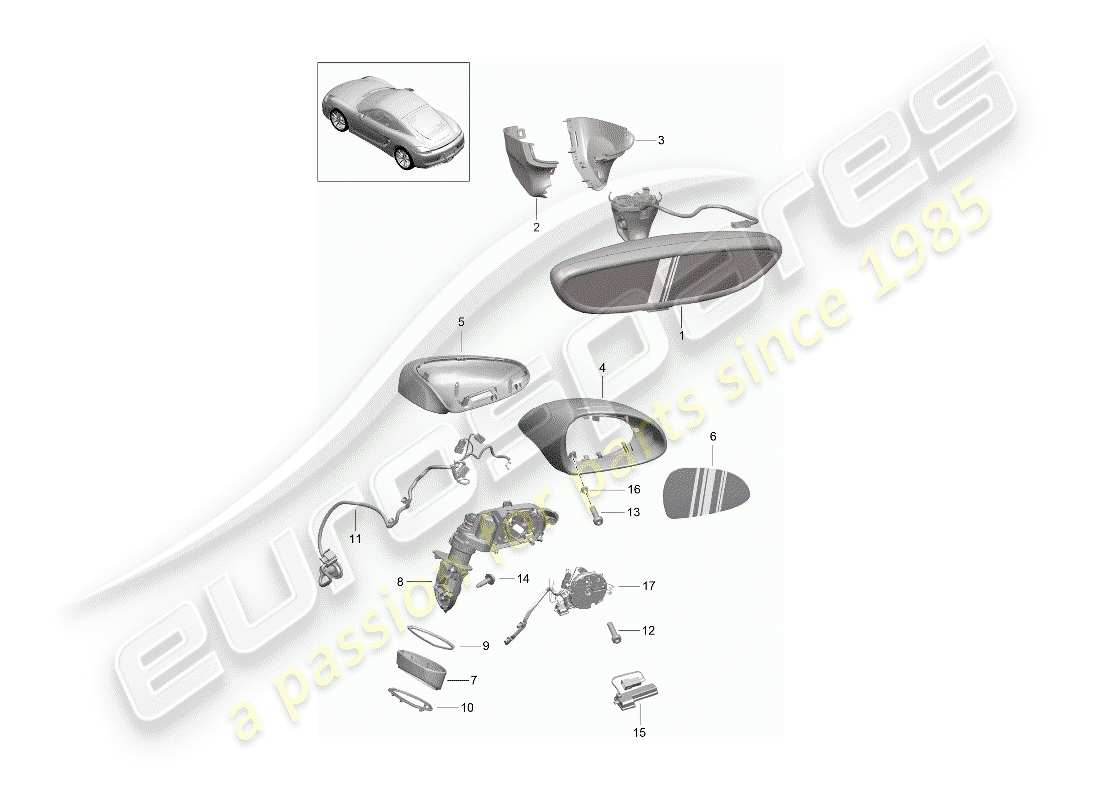 porsche 2015 (981 cayman) schéma des pièces du rétroviseur intérieur