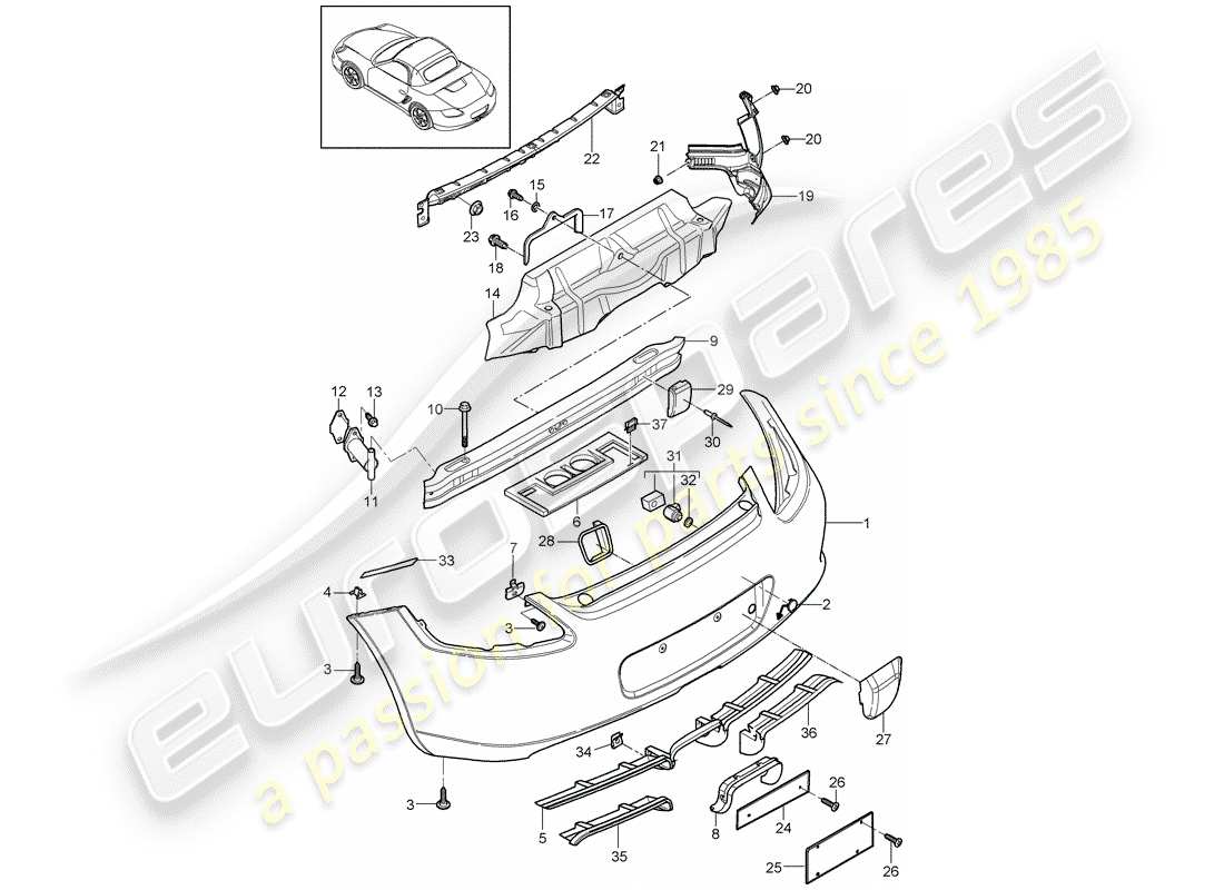 porsche 2010 (987 boxster) schéma des pièces du pare-choc