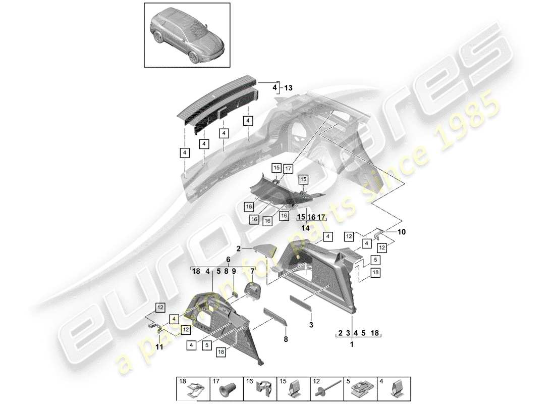 porsche 2020 (cayenne e3 9ya/9yb) doublure de coffre schéma des pièces