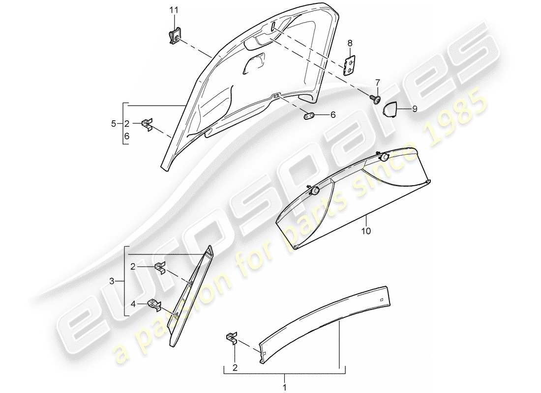 porsche 2007 (987 cayman) schéma des pièces des garnitures