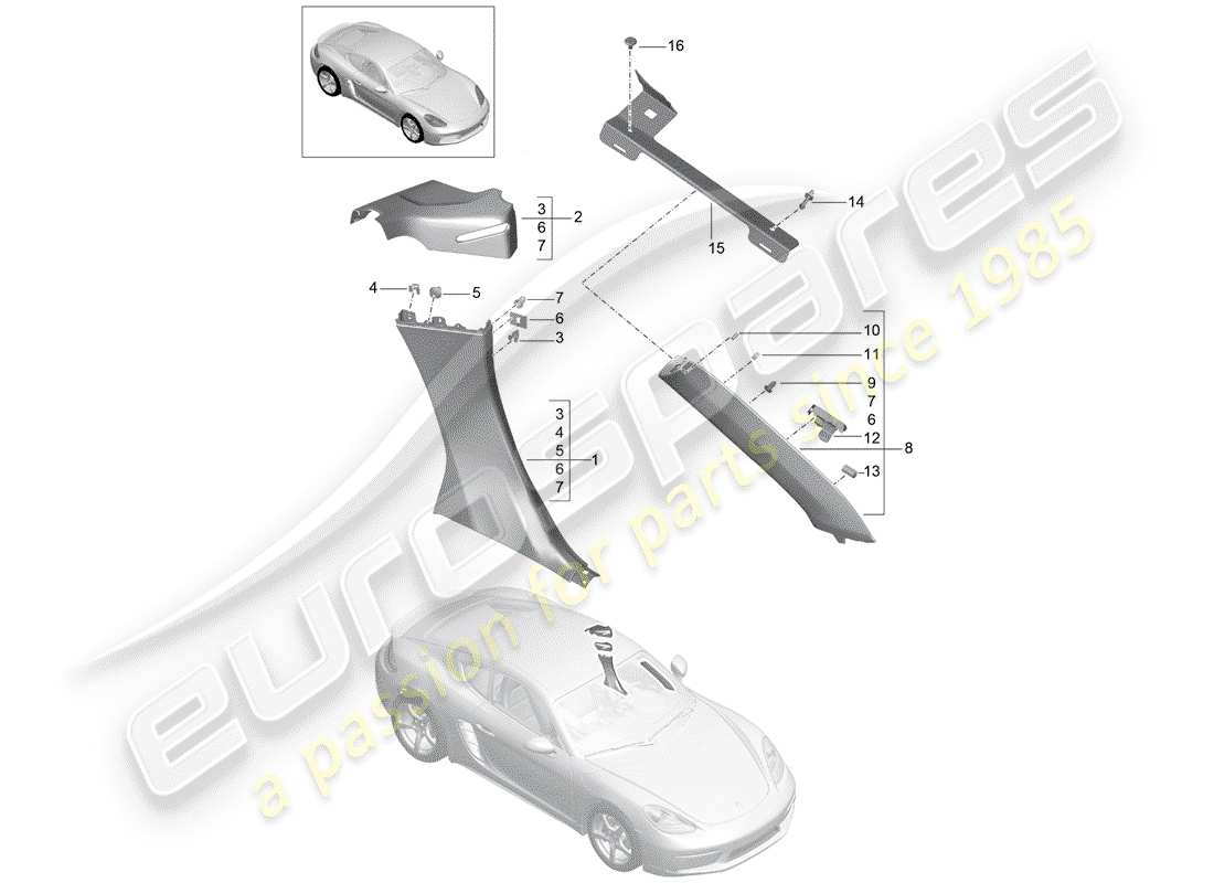 porsche 2018 (718 cayman) panneau de garniture de quartier schéma des pièces