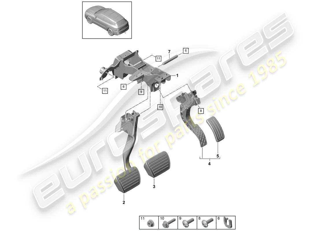 porsche 2019 (cayenne e3 9ya/9yb) frein et acc. assemblage de la pédale schéma des pièces