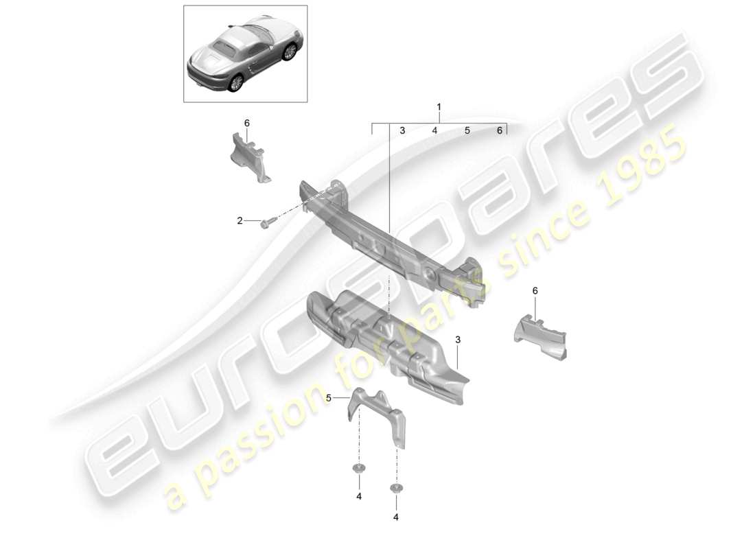porsche 2020 (718 boxster) support de pare-chocs arrière gts 4.0 schéma des pièces