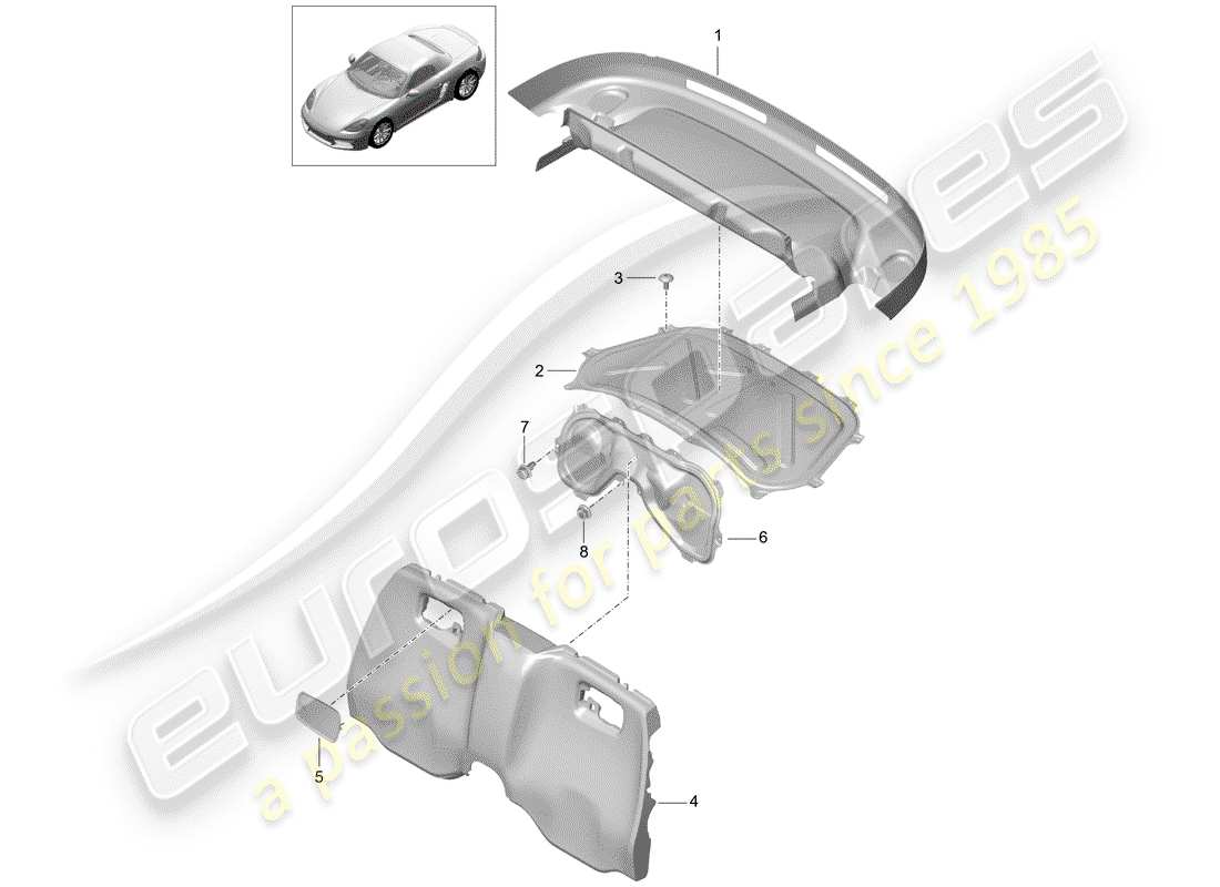 porsche 2020 (718 boxster) schéma des pièces des garnitures