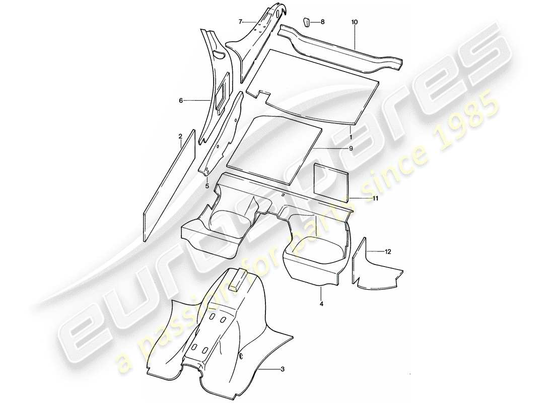 porsche 1983 (928) carrosserie - absorbeurs de bruit schéma des pièces