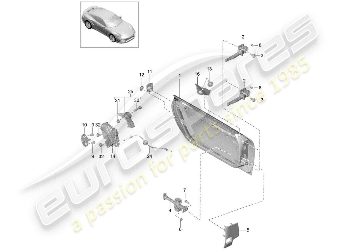porsche 2014 (991-1 turbo) coque de porte schéma des pièces