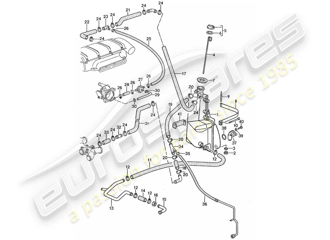 porsche 1987 (959) lubrification moteur - réservoir d'huile schéma des pièces