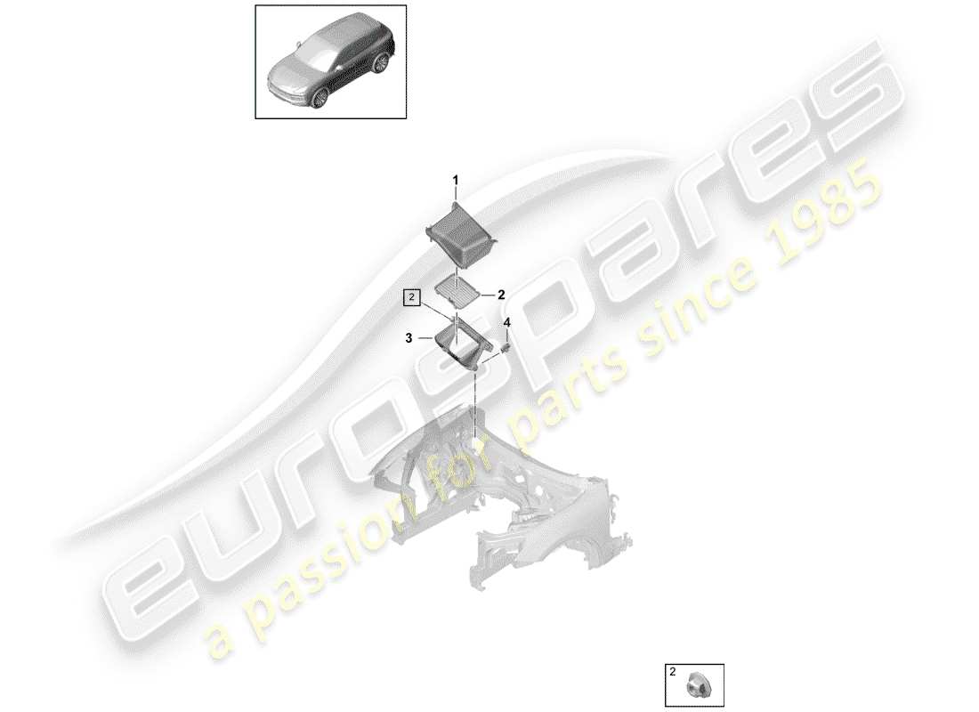 porsche 2020 (cayenne e3 9ya/9yb) prise d'air frais schéma des pièces
