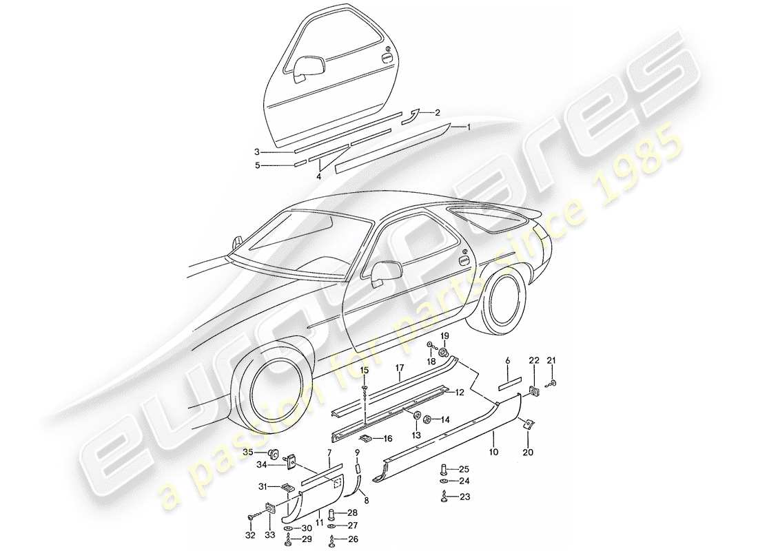 porsche 1987 (928) garniture de longeron schéma des pièces