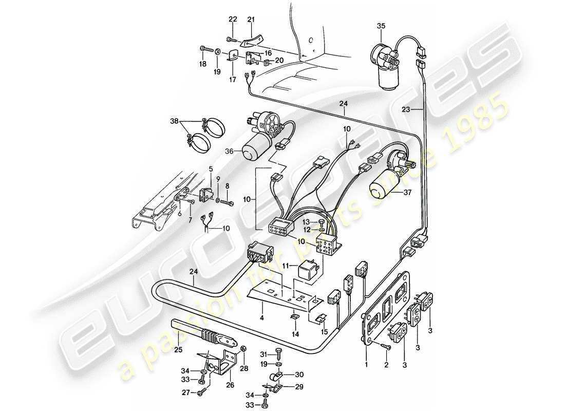 porsche 1978 (928) équipement électrique - entraînement électrique - siège confort schéma des pièces