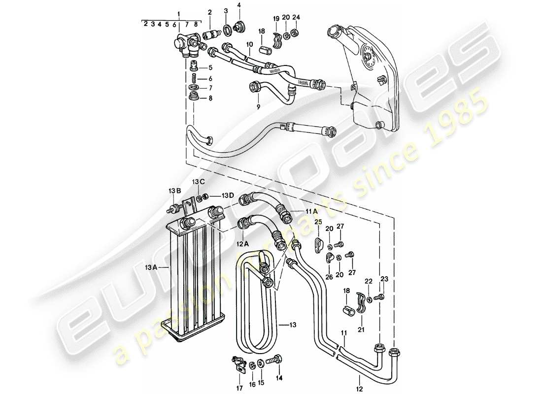 porsche 1978 (911) lubrification moteur - bobine de radiateur schéma des pièces