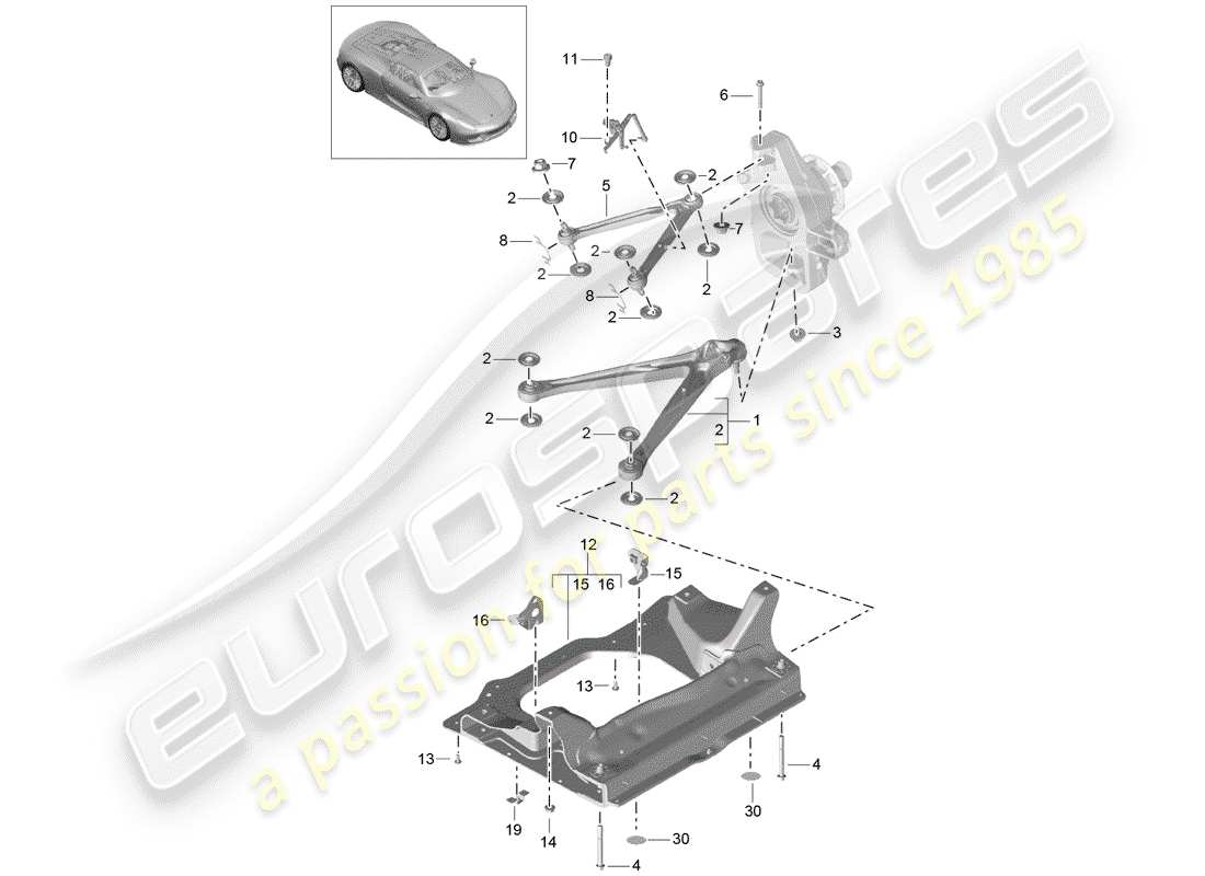 porsche 2015 (918 spyder) bras de commande de voie schéma des pièces