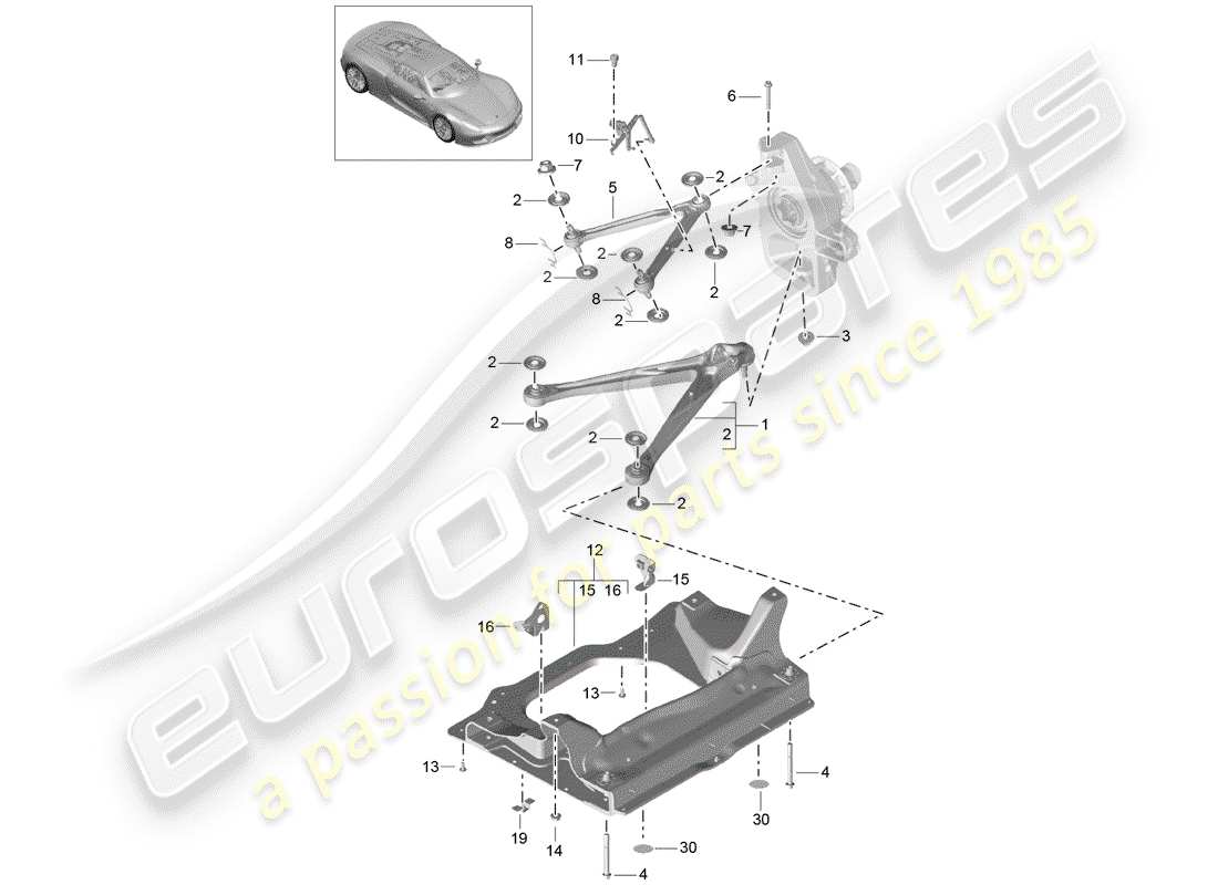 porsche 918 spyder (2015) bras de commande de voie schéma des pièces