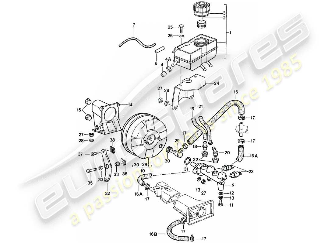 porsche 1988 (911) réservoir pour - liquide de frein - maitre-cylindre de frein schéma des pièces