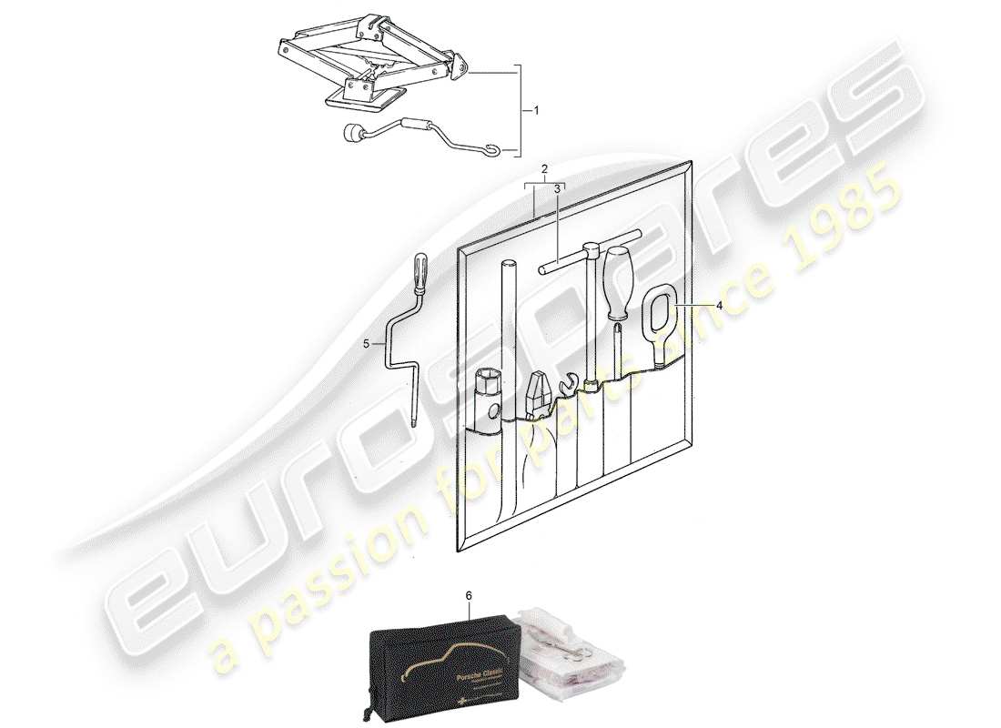 porsche 1988 (944) accessoires - outil - trousse de premiers secours schéma des pièces