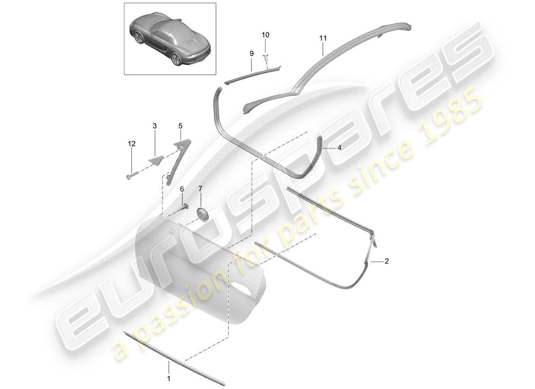 porsche 2012 (981 boxster) joint de porte schéma des pièces