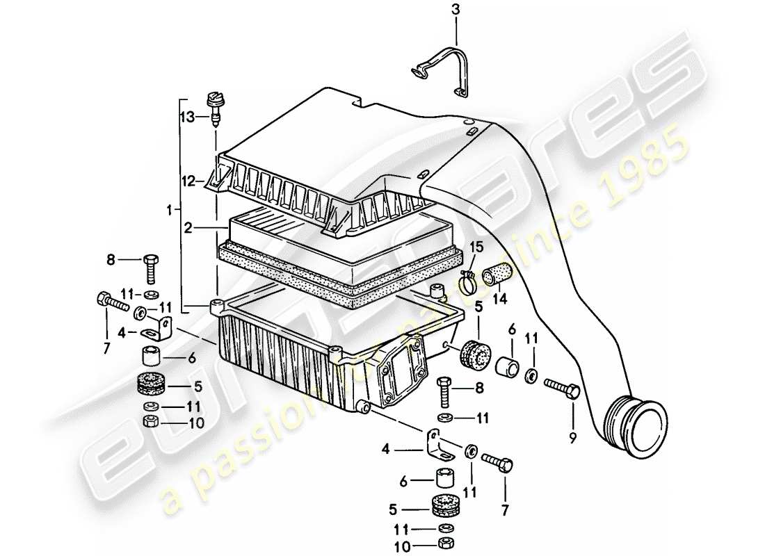 porsche 1988 (944) système de filtre à air schéma des pièces