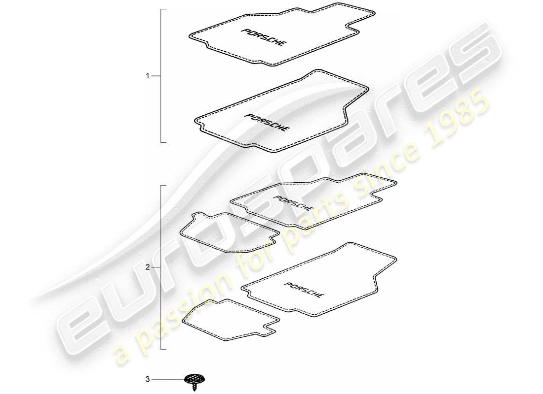 porsche 2007 (tequipment) tapis de sol schéma des pièces