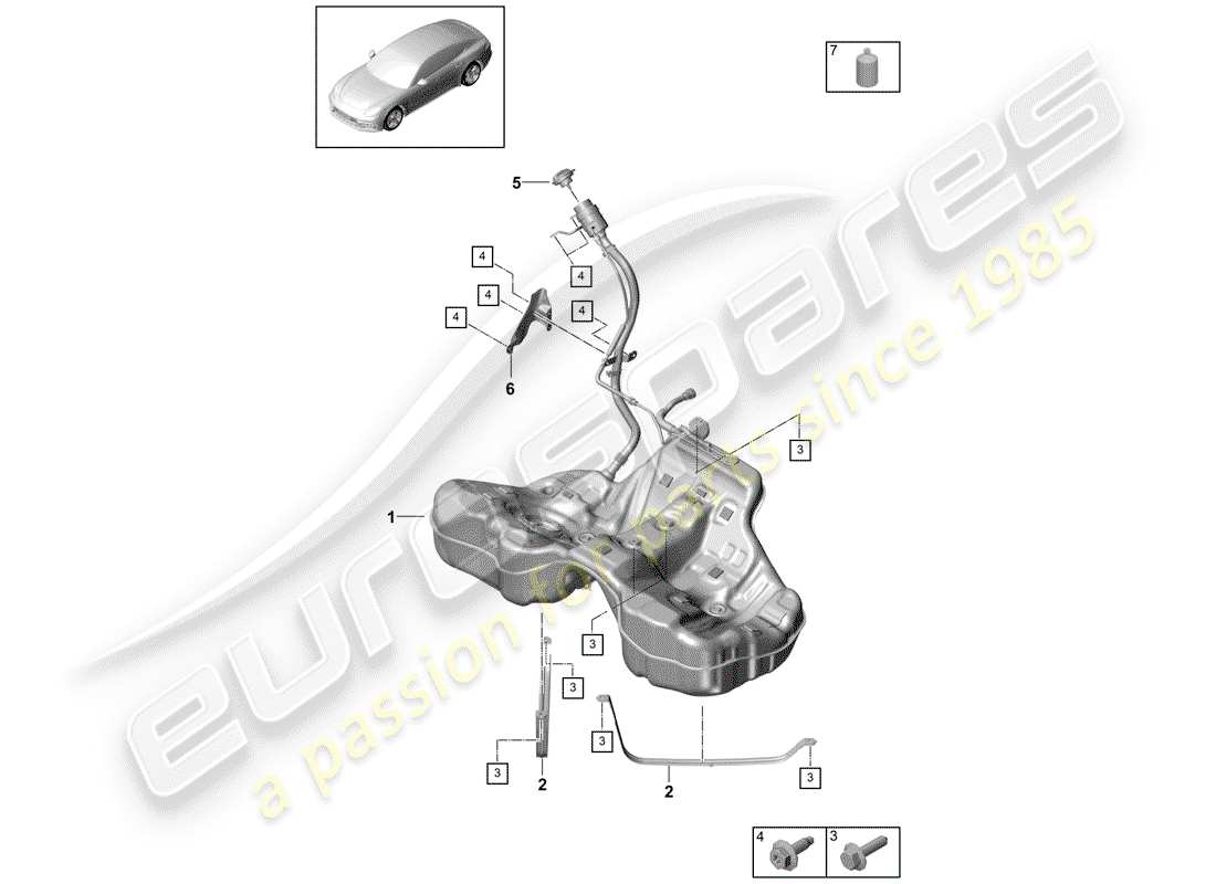 porsche 2019 (panamera 971-1) réservoir de carburant avec schéma des pièces