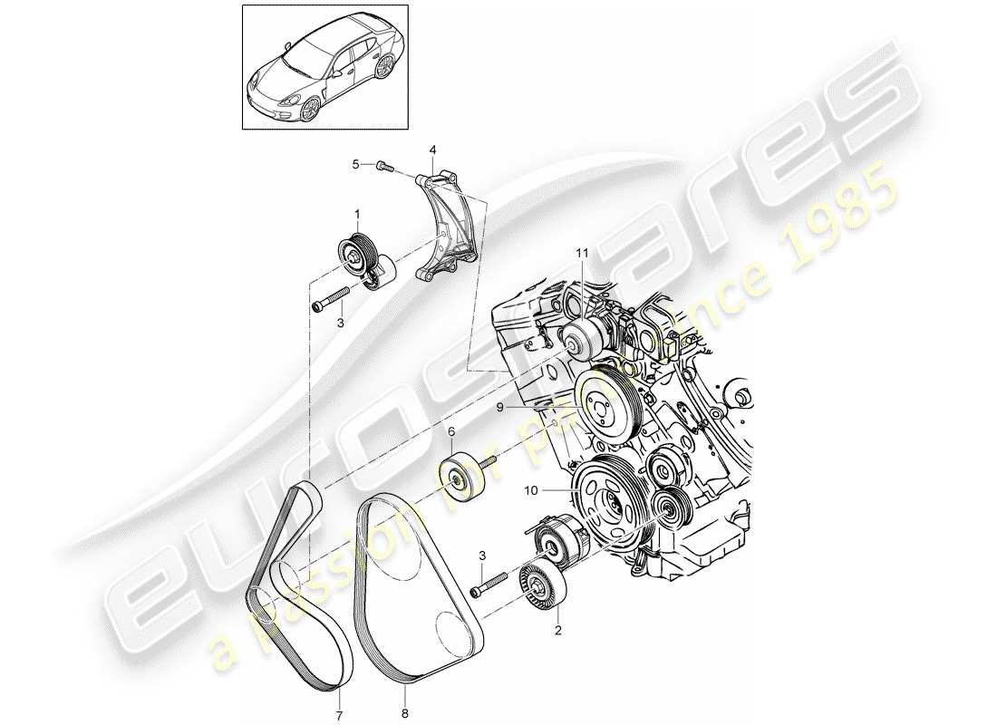 porsche 2011 (panamera 970) amortisseur de tension de courroie schéma des pièces