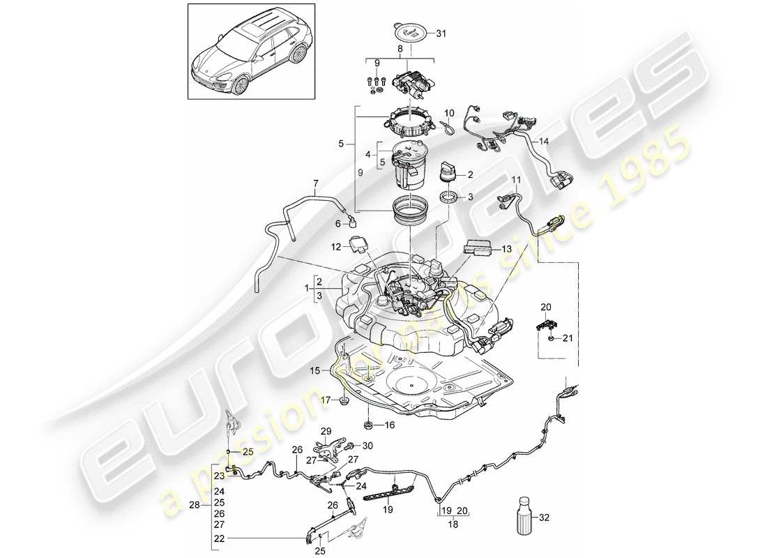 porsche 2012 (cayenne e2 92a) ex. système de contrôle des émissions schéma des pièces