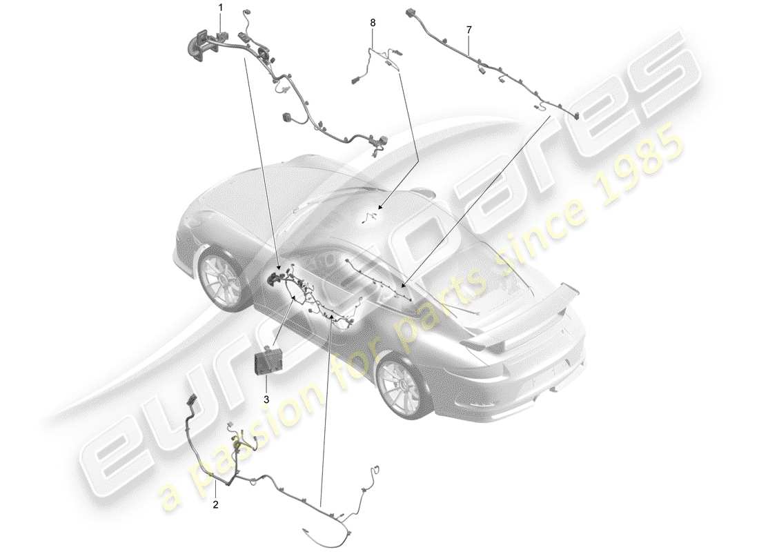 porsche 2015 (991-1 r/gt3/rs) faisceau de câblage schéma des pièces