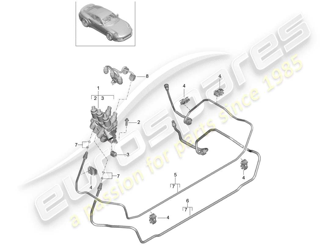 porsche 2019 (991-2 turbo) conduite hydraulique schéma des pièces