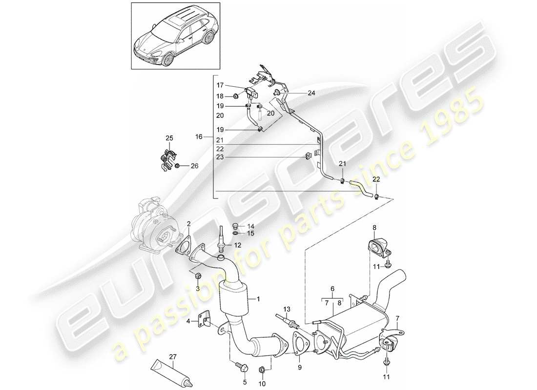 porsche 2015 (cayenne e2 92a) système d'échappement schéma des pièces
