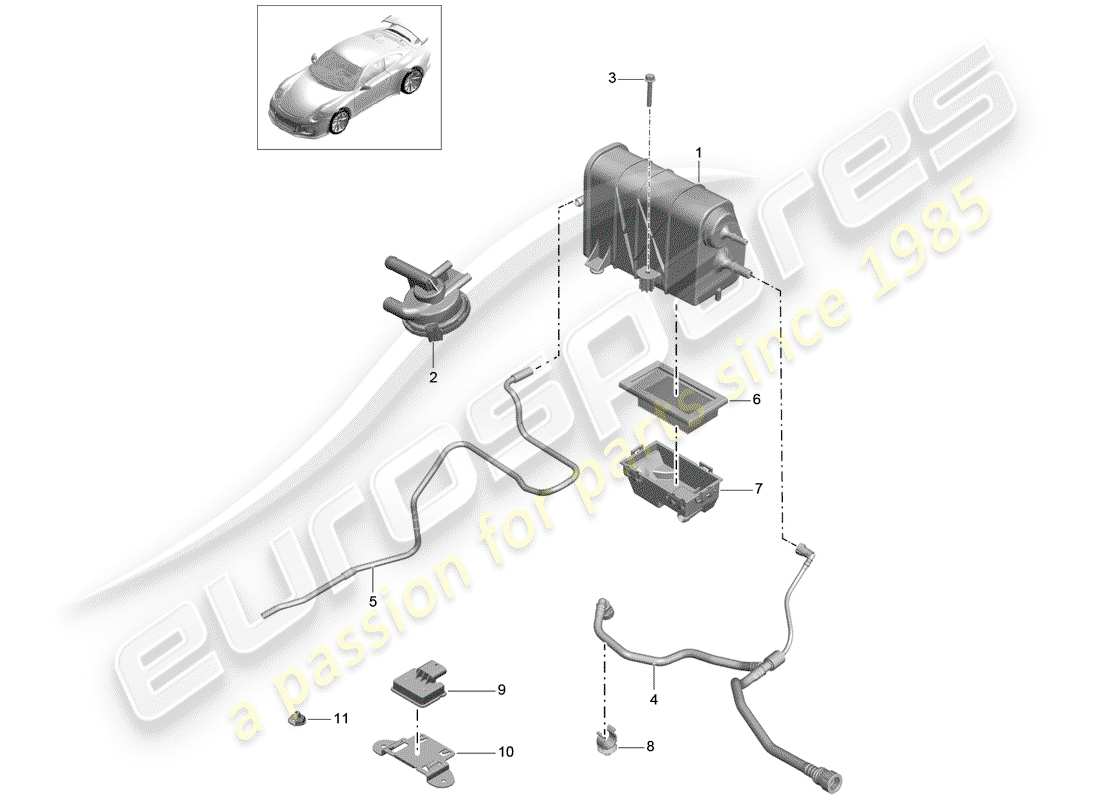 porsche 2015 (991-1 r/gt3/rs) schéma des pièces du réservoir d'émission par évaporation
