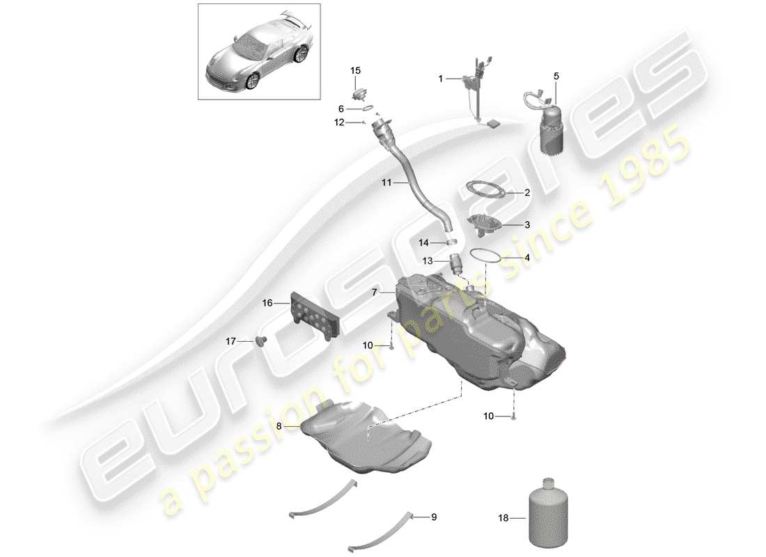 porsche 2015 (991-1 r/gt3/rs) réservoir de carburant schéma des pièces
