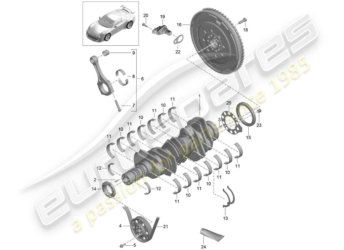 porsche 2015 (991-1 r/gt3/rs) diagramme de pièce de vilebrequin