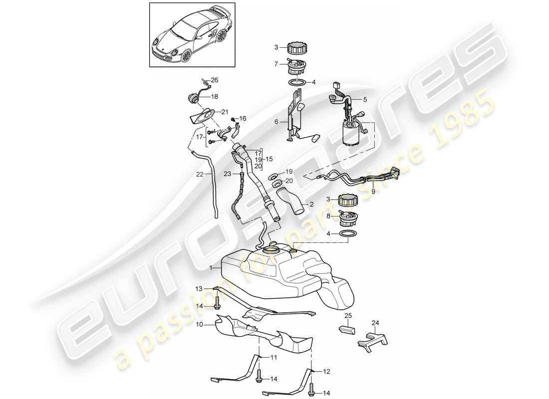 porsche 2012 (997-2 turbo / gt2 rs) réservoir de carburant schéma des pièces