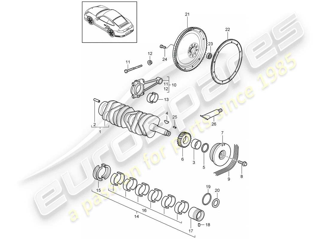porsche 2012 (997-2 turbo / gt2 rs) diagramme de pièce de vilebrequin