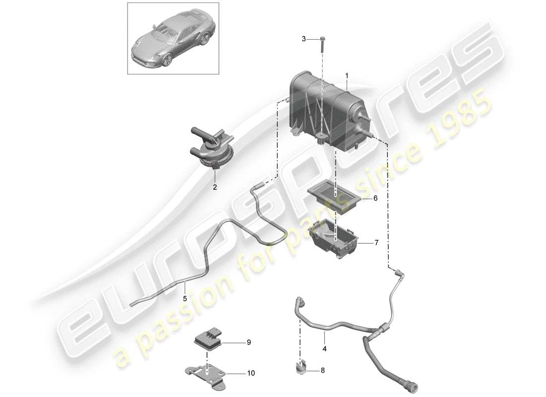 porsche 2020 (991-2 turbo) schéma des pièces du réservoir d'émission par évaporation