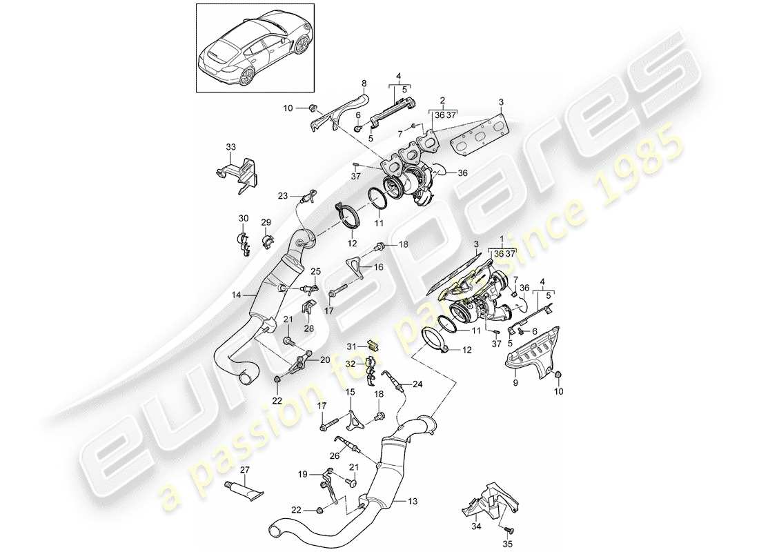 porsche 2012 (panamera 970) système d'échappement schéma des pièces