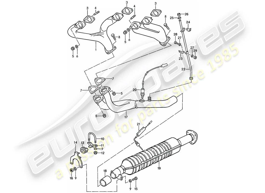 porsche 1988 (944) système d'échappement - catalyseur schéma des pièces