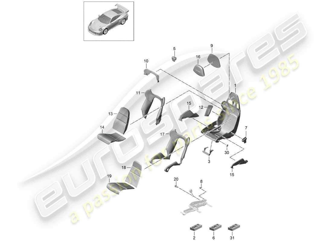 porsche 2020 (991-2 turbo) seat schéma des pièces