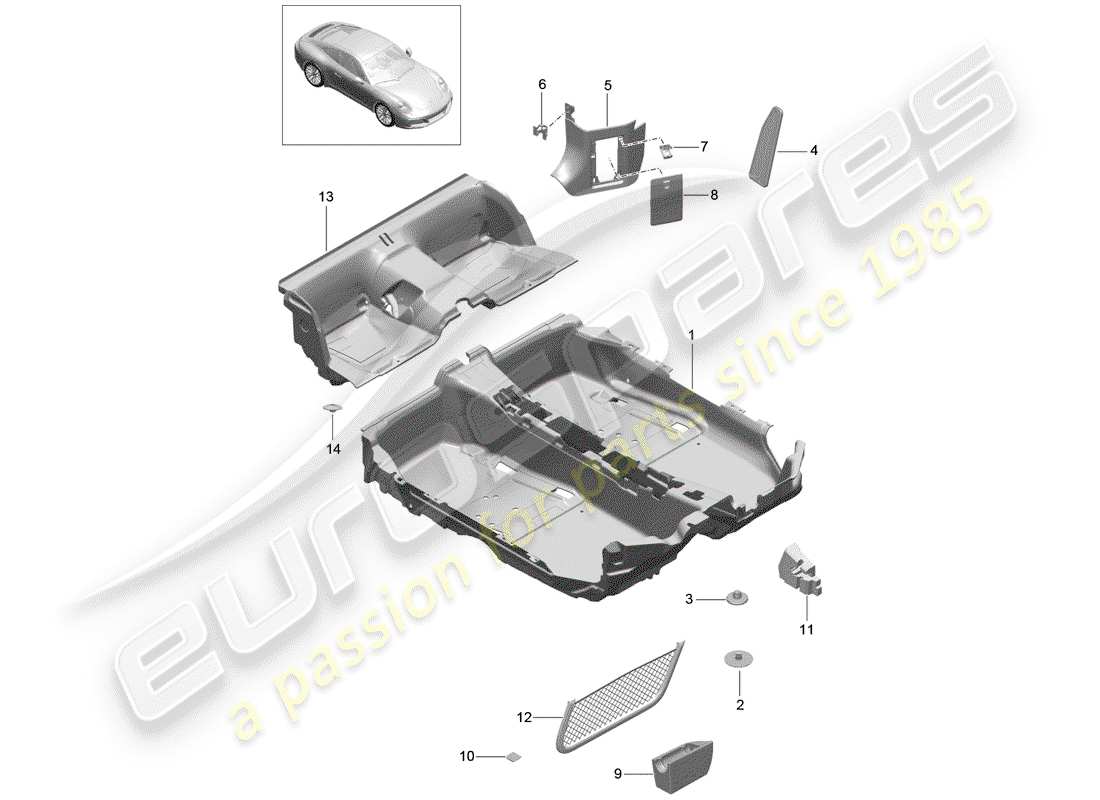 porsche 2019 (991-2) couvercle de sol schéma des pièces